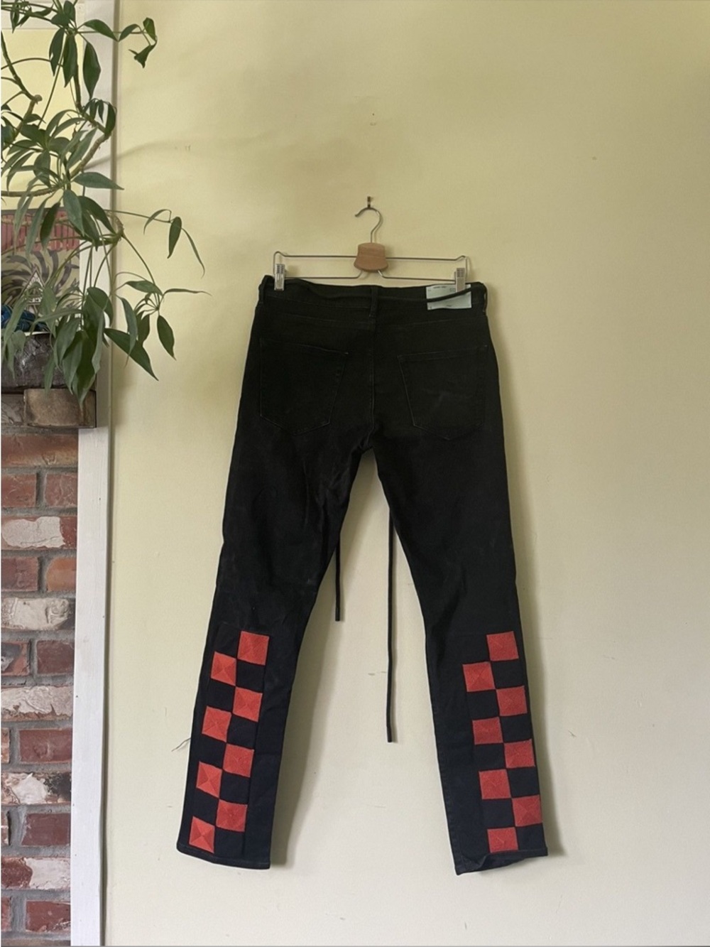 Off-White Black Distressed Checkered Jeans